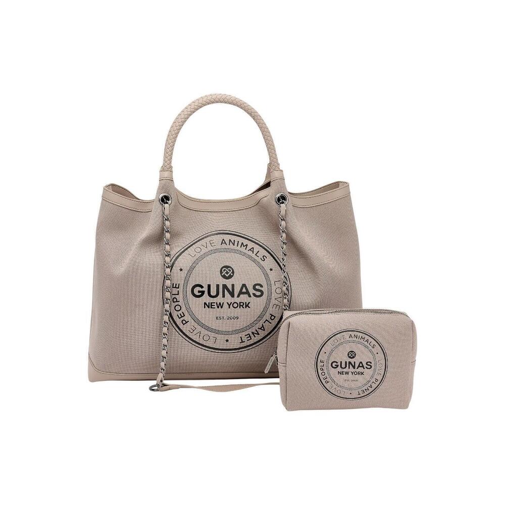 Gunas New York Canvas Double Handle Tote w/ Pouch Stone